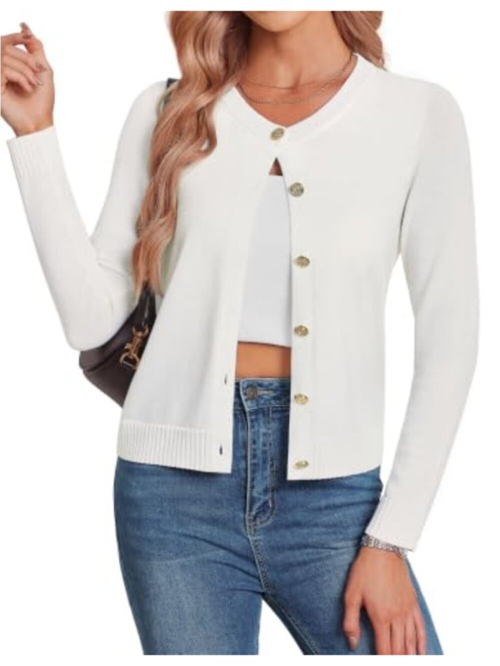 Women's Cropped Cardigan Sweater Wool Blend Button Up Long Sleeve Knit Fall